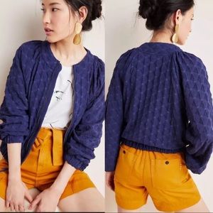 Anthropologie Amadi Textured Bomber Jacket in Midnight Blue